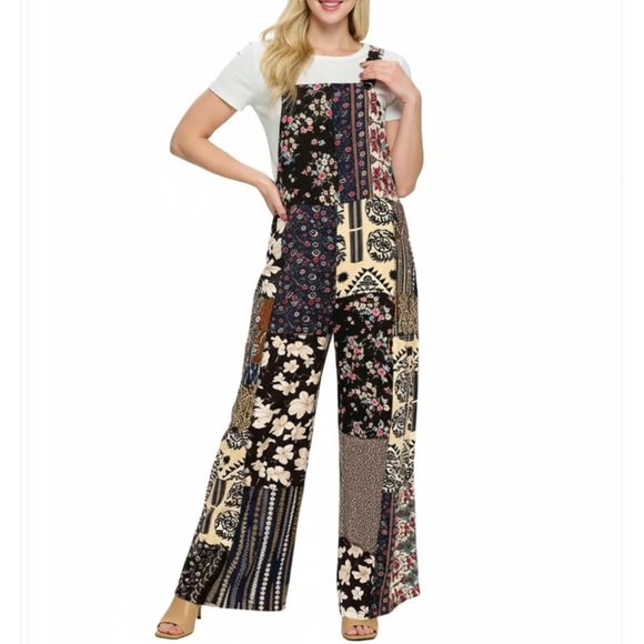 yak & yeti Pants - yak & yeti floral patchwork overalls